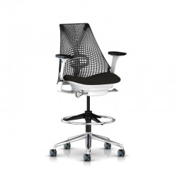 Chaise de bureau haute Sayl Stool Herman Miller - Studio white / Aluminium poli