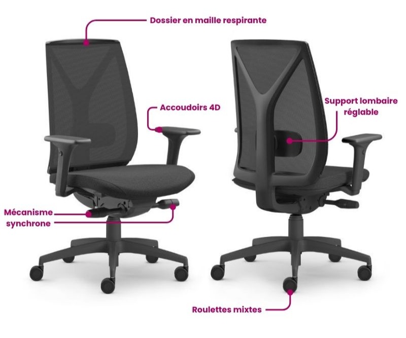 rattantree Chaise de Bureau Ergonomique: Fauteuil Bureau avec Support Lombaire en C,Dossier et Appui-tête Réglables,Reversible Armrest,Siege en Maille Respirante Convient à la Maison Bureau,Grise